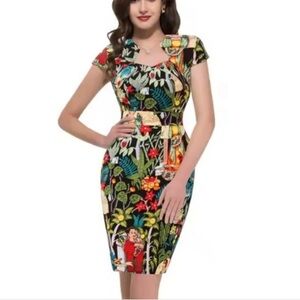Grace Karin Frida Khalo Multicolor Tropical Print Dress